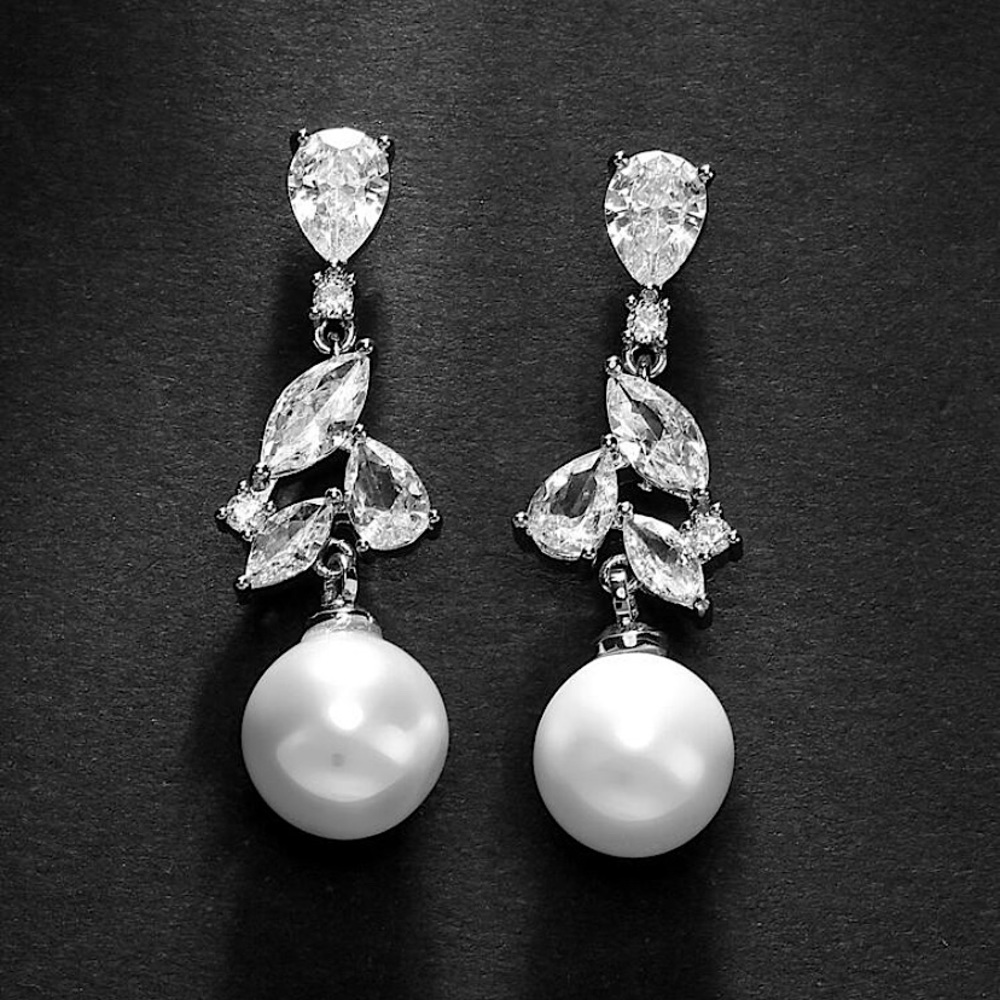 Brand new Faux pearl drop earrings with CZ stones